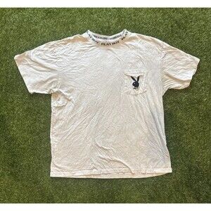 Playboy By Pacsun Men’s Size Large Pocket T-Shirt Tan White Logo Short Sleeve